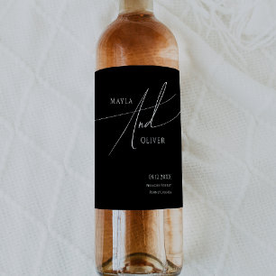 Étiquette Pour Bouteilles De Vin Script minimaliste Whimsical Mariage noir
