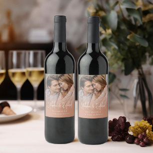 Étiquette Pour Bouteilles De Vin Script Names Photo Overlay Terracotta Mariage