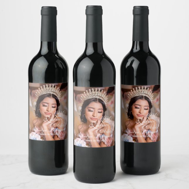 Étiquette Pour Bouteilles De Vin Script Quinceanera photo 15e anniversaire (Bouteilles)