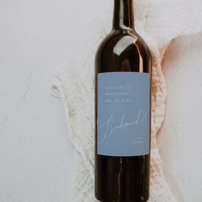Étiquette Pour Bouteilles De Vin Script Whimsical | Proposition Dusty Blue Bridesma (Créateur téléchargé)
