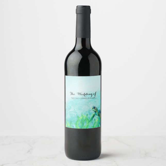 Étiquette Pour Bouteilles De Vin Sea Turtle Ocean Beach Art Custom Wedding Vin (Devant)