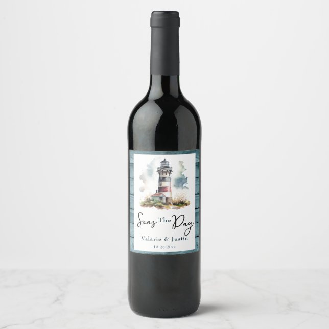 Étiquette Pour Bouteilles De Vin Seas the Day Lighthouse Mariage (Devant)