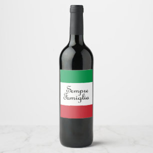 Étiquette Pour Bouteilles De Vin Sempre Famiglia et couleurs du drapeau italien
