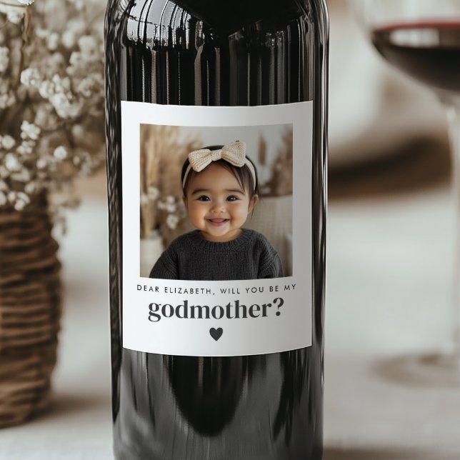 Étiquette Pour Bouteilles De Vin Serez-Vous Ma Proposition De Photo Godmère (Zazzle Will You Be My Godmother Photo Proposal Wine Label)