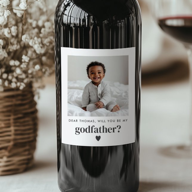 Étiquette Pour Bouteilles De Vin Serez-Vous Mon Parrain Photo Proposition (Zazzle Will You Be My Godfather Photo Proposal Wine Label)