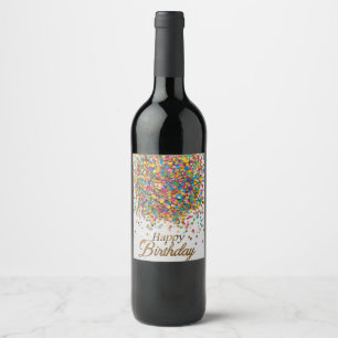 Étiquette Pour Bouteilles De Vin Serviettes d'anniversaire à confettis arc-en-ciel 