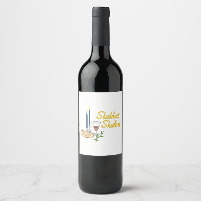 Étiquette Pour Bouteilles De Vin Shabbat Shalom (Devant)