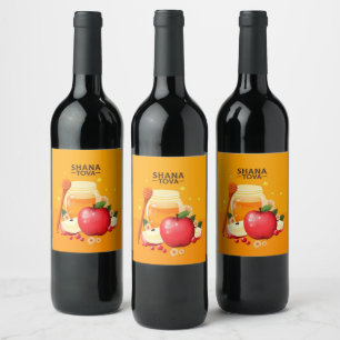 Étiquette Pour Bouteilles De Vin Shana Tova Illustrations de Pommes et de Miel Mode