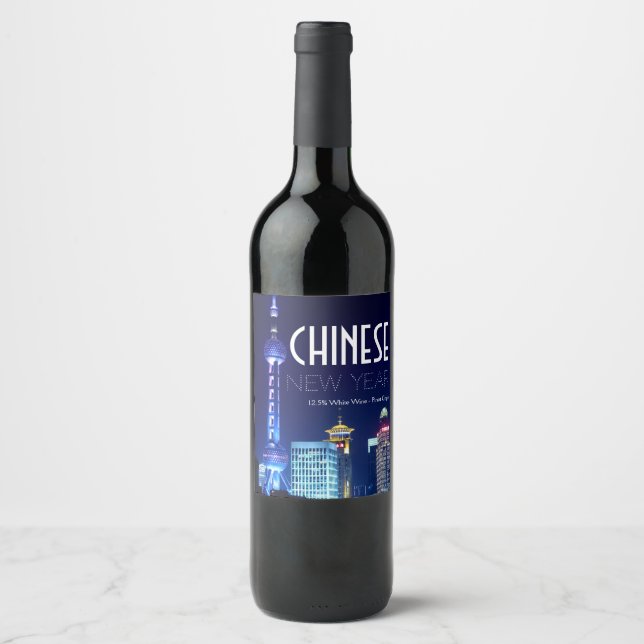 Étiquette Pour Bouteilles De Vin Shanghai Skyline, Nouvel An chinois (Devant)