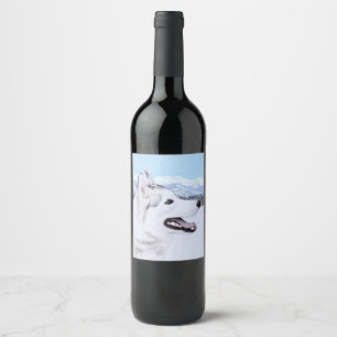 Étiquette Pour Bouteilles De Vin Sibérie Husky (argent et blanc) Peinture Chien Art