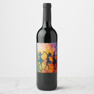 Étiquette Pour Bouteilles De Vin Silhouettes colorées dansant