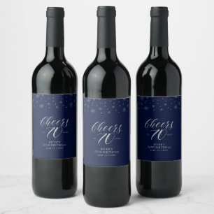 Étiquette Pour Bouteilles De Vin Silver Blue Cheers 70 ans, 70e fête d'anniversaire