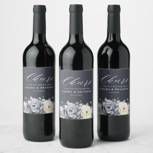 Étiquette Pour Bouteilles De Vin Silver Grey Ivory Floral hiver Rustique Mariage Wi