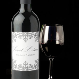 Étiquette Pour Bouteilles De Vin Silver Snowflake Winter Sweet 16