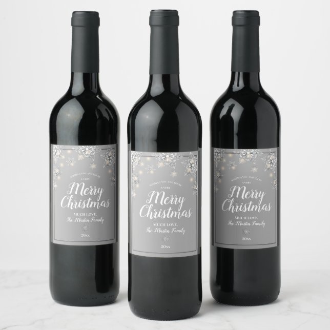 Étiquette Pour Bouteilles De Vin Silver Sparkle Joyeux Noël (Bouteilles)