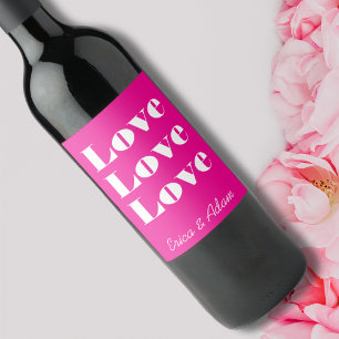 Étiquette Pour Bouteilles De Vin Simple Blanc Nettoyer 3 x Amour Hot Pink