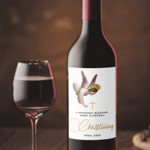Étiquette Pour Bouteilles De Vin Simple Chic Blanc Foi Angel Baptême Baptême Baptêm