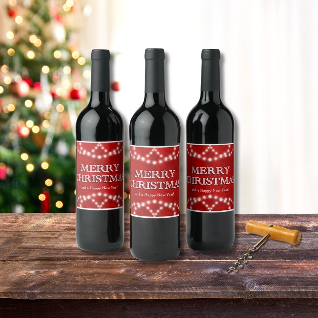 Étiquette Pour Bouteilles De Vin Simple élégance Personnalisée Joyeux Feux de Noël (Créateur téléchargé)