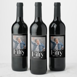 Étiquette Pour Bouteilles De Vin Simple et moderne noir 50e anniversaire