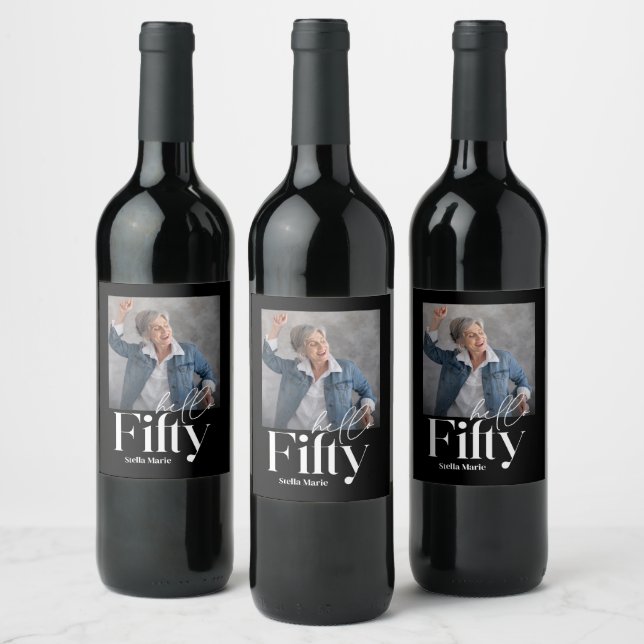 Étiquette Pour Bouteilles De Vin Simple et moderne noir 50e anniversaire (Bouteilles)