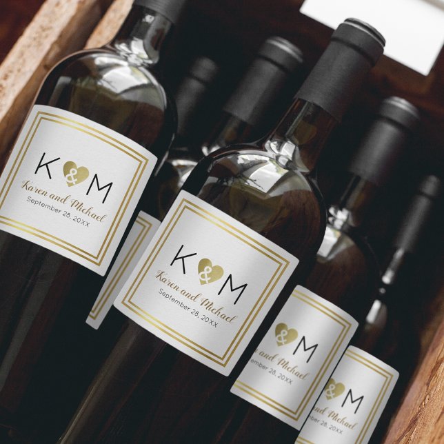 Étiquette Pour Bouteilles De Vin simple mariage amour monogramme sur blanc (wine lovers)