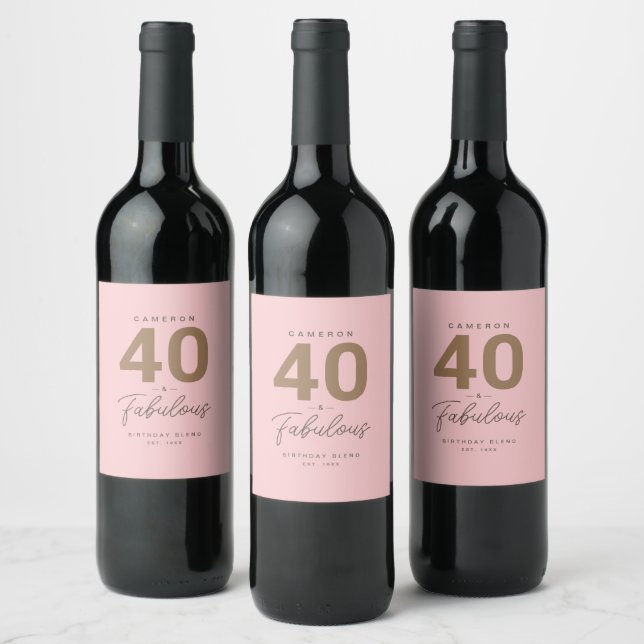Étiquette Pour Bouteilles De Vin Simple moderne 40 & Fabuleux rose personnalisé (Bouteilles)