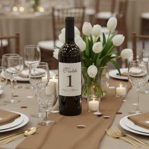 Étiquette Pour Bouteilles De Vin Simple Moderne Neutre Numéro de Table Mariage Marr