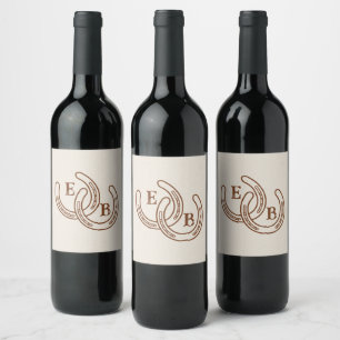 Étiquette Pour Bouteilles De Vin Simple Monogramme de Mariage à Cheval Occidental