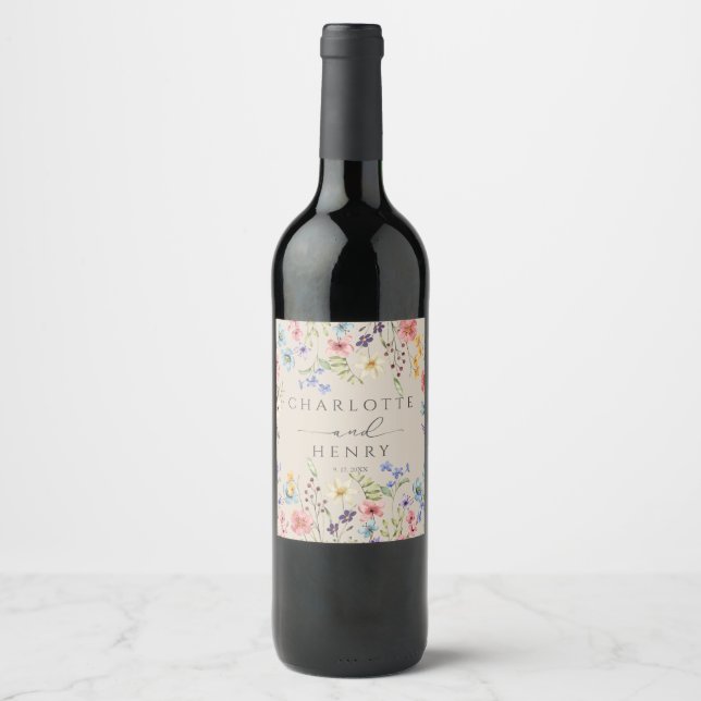 Étiquette Pour Bouteilles De Vin Simple Rustique moderne Fleur sauvage Jardin Maria (Devant)