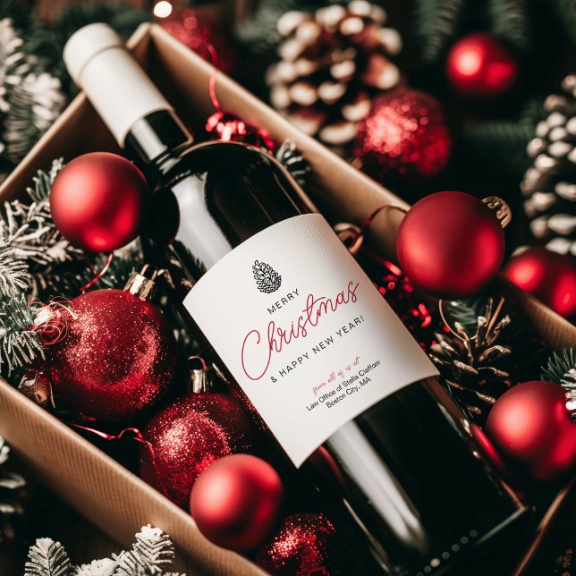 Étiquette Pour Bouteilles De Vin Simple Script Joyeux Noël Entreprise Festive (Simple Festive Merry Christmas Script Business Wine Label)