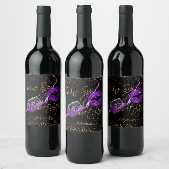Étiquette Pour Bouteilles De Vin Sips de vin 🍷 et lèvres sucrées - violet (Bouteilles)