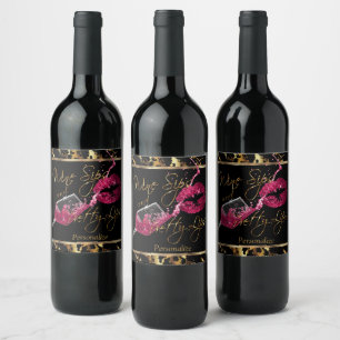 Étiquette Pour Bouteilles De Vin Sips 🍷 et jolies lèvres - Rose foncé - Marbre