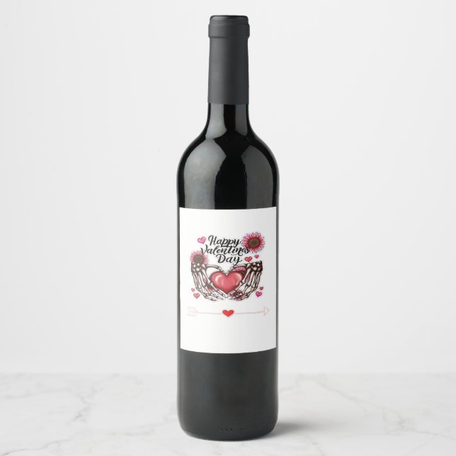 Étiquette Pour Bouteilles De Vin Skeleton Mains Valentines Classic de la journée (Devant)