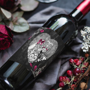 Étiquette Pour Bouteilles De Vin Skeletons Mariage gothique Bourgogne ID866