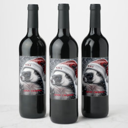 Étiquette Pour Bouteilles De Vin Skunk à Santa Hat