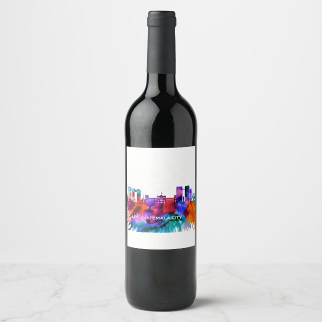 Étiquette Pour Bouteilles De Vin Skyline de Guatemala (Devant)