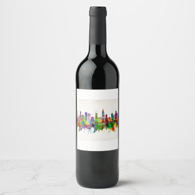Étiquette Pour Bouteilles De Vin Skyline de l'Illinois (Devant)