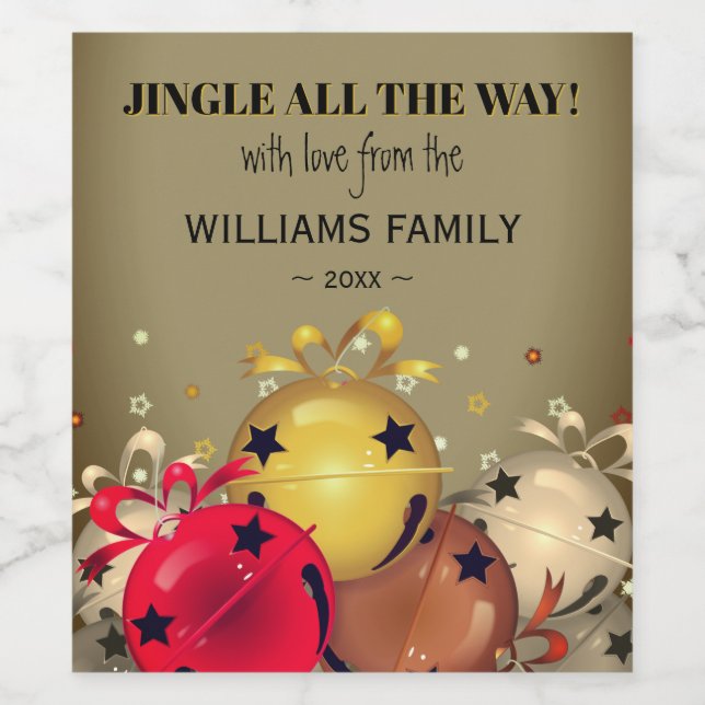 Étiquette Pour Bouteilles De Vin Sleigh Bells Snowflics Noël (Étiquettes simples)