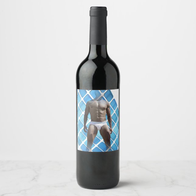 Étiquette Pour Bouteilles De Vin SlipperyJoe musculaire homme six pack abs mâle bla (Devant)