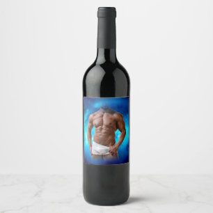 Étiquette Pour Bouteilles De Vin SlipperyJoe's homme musclé barbu torse nu sixpaque