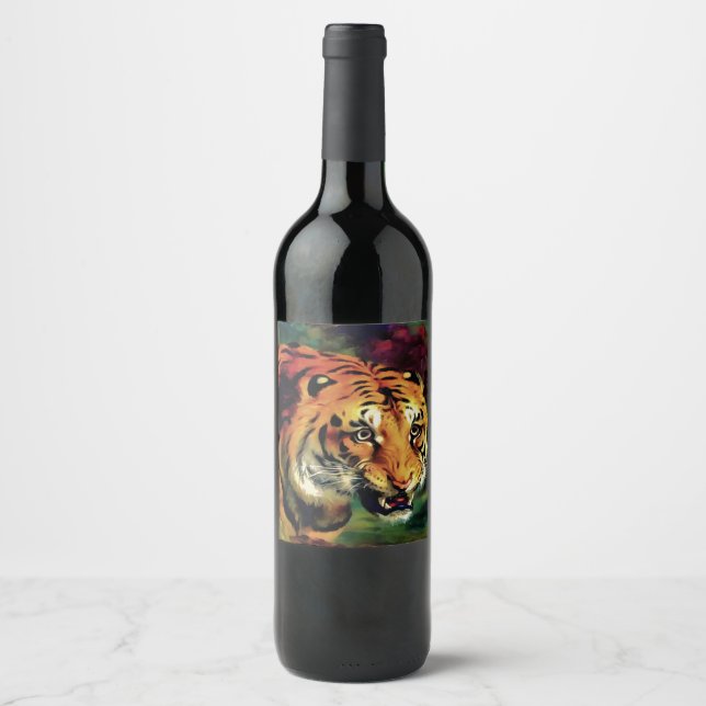 Étiquette Pour Bouteilles De Vin Snarling Tiger Portrait Artistique (Devant)