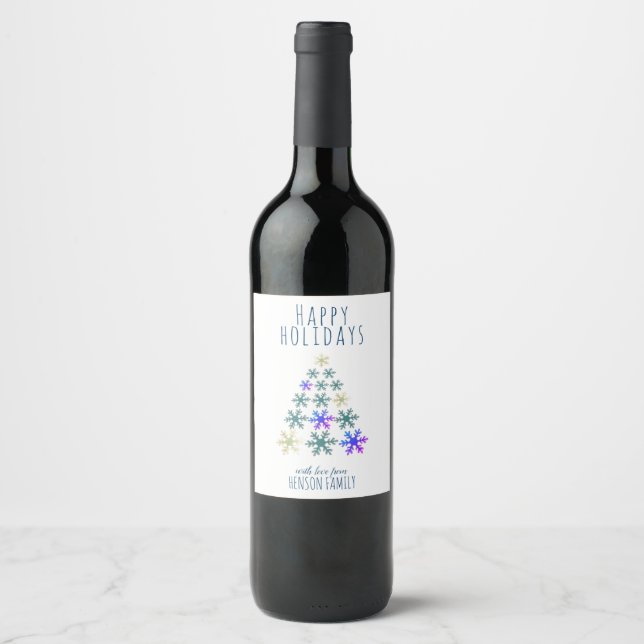 Étiquette Pour Bouteilles De Vin Snowflakes Festive de Noël Personnalisable (Devant)