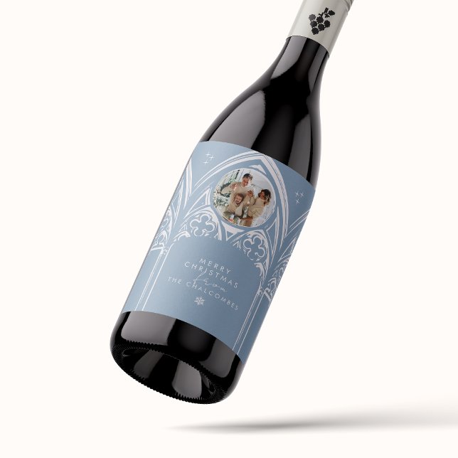 Étiquette Pour Bouteilles De Vin Snowy Gothique Hiver Fairytale Noël Photo Bleu (Créateur téléchargé)
