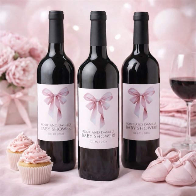 Étiquette Pour Bouteilles De Vin Soft Pink Bow Girl Baby Shower (Soft Pink Bow Girl Baby Shower Wine Label)