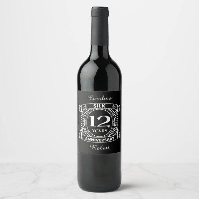 Étiquette Pour Bouteilles De Vin Soie du 12e anniversaire du mariage (Devant)