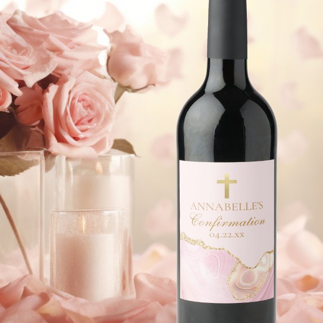 Étiquette Pour Bouteilles De Vin Soignée de confirmation Pink Gold Personnalisé (Créateur téléchargé)
