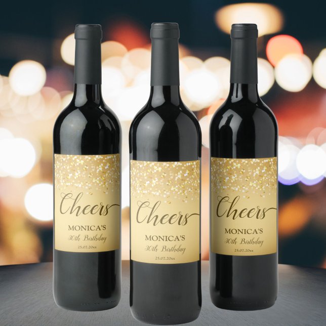 Étiquette Pour Bouteilles De Vin Soirée d'anniversaire Gold golden scintillante per (Créateur téléchargé)