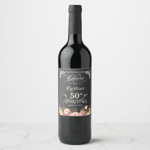 Étiquette Pour Bouteilles De Vin Soirée d'anniversaire Vintage Chalkboard Floral