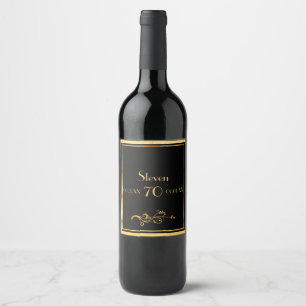 Étiquette Pour Bouteilles De Vin Soirée de 70e anniversaire élégant noir et or