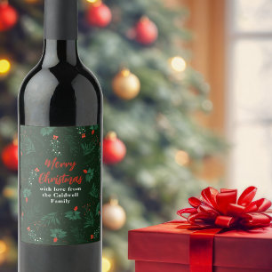 Étiquette Pour Bouteilles De Vin Soirée de Noël Vert Mistletoe Custom